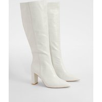 Botas De Holgura Ancha Por La Rodilla Con Puntera De Pico Y Tacón, Blanco