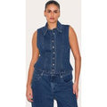 Plus Dark Blue Denim Collar Waistcoat