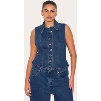 Plus Dark Blue Denim Collar Waistcoat