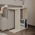 Lotus Wooden Side Table in Travertine Marble Effect