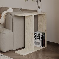 Lotus Wooden Side Table in Travertine Marble Effect