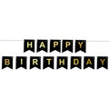 Happy Birthday Vlaggen - Zwart - 190cm
