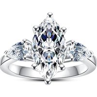 Sterling Silver Marquise Shaped Moissanite Engagement Ring