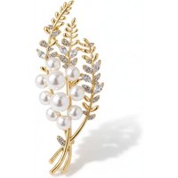 Golden Pearl Leaf Brooch