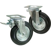 Braked 200mm diameter Black Rubber Tyre Castor - 250kg capacity