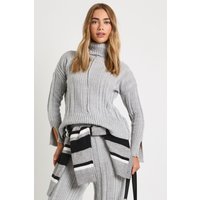 Jersey De Punto Y Canalé Mixto Suave Con Cuello Vuelto, Gris