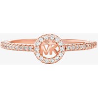 MK Bague Fulton plaquée en métal précieux et à breloque logo avec pierres pavées - Or Rose - Michael Kors