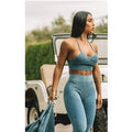 Dark Blue Acid Wash Seamless Soft Rib Longline Cage Back Top