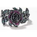 Black Gold Flower Ring Ruby Emerald Nature Inspired Twisted Engagement Ring