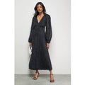 Warehouse Women's Sequin Embellished Fluffy Plunge Neck Midi Dress in Black | Size: 6