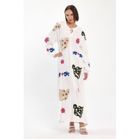 Belissh Women's Embroidered Maxi Dress with Statement Motifs in White | Size: 10-12