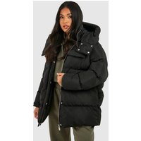 Chaqueta Petite Acolchada Oversize Con Bolsillos, Negro