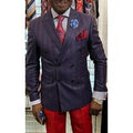 Navy Blue And Red Pinstripe Double Breasted Suit - Double Breasted Blazer