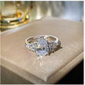S925 Sterling Silver Three-Stone Pear Cubic Zirconia Adjustable Statement Ring | Wowcher