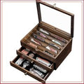 3-Layer Wooden Knife Display Case with Glass Lid & Drawers, Pocket Knife Collection Holder