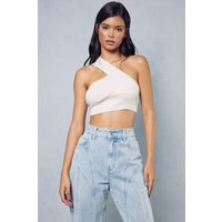 Womens Knitted Ribbed One Shoulder Top - stone - S, Stone