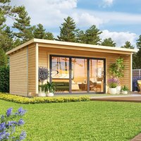 Orello – Modern houten tuinhuis met panoramische vouwdeuren | Orello 3 – met 44 mm wanddikte