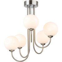 Firstlight Lyndon 5-Light Semi-Flush Ceiling Light Art Deco Style with Opal Glass in Brushed Steel