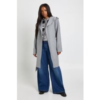 Hooded Wool Look Coat, Gris