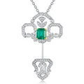 18K White Gold Emerald Key Pendant Necklace
