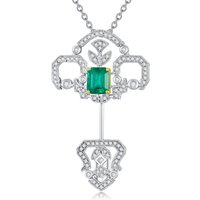 18K White Gold Emerald Key Pendant Necklace