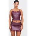 Burgundy Matte Faux Leather Lace Trim Cami Top