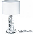 Casa Padrino Designer Tischleuchte Silber / WeiÃ Ã 25 x H. 44,5 cm - Moderne Metall Schreibtischleuchte mit eleganten Glaselementen und rundem Lampenschirm