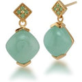 Boho Cushion Cut Jade Cabochon & Peridot Stud Earrings in Gold Plated 925 Sterling Silver