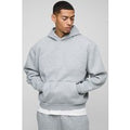 Sudadera Oversize Recta Con Capucha Y Estampado Worldwide En Relieve, Gris