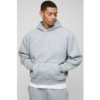 Sudadera Oversize Recta Con Capucha Y Estampado Worldwide En Relieve, Gris