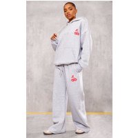 Grey Marl Cherry Print Oversized Wide Leg Joggers