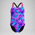 Maillot de bain Fille Powerback imprimé rose/bleu marine