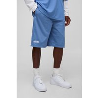 Oversized Varsity Mesh Mid Length Shorts, Azul
