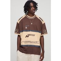 Camiseta Oversize Con Estampado Y Panel Motor Sport, Brown