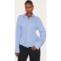 Blue Shirred Striped Fitted Shirt