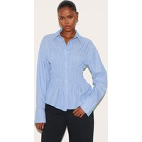 Blue Shirred Striped Fitted Shirt