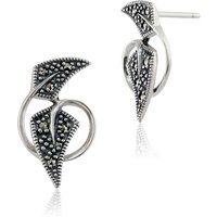 Art Nouveau Style Round Marcasite Stud Earrings in 925 Sterling Silver