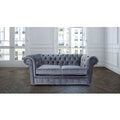 Bexley Chesterfield 2 Seater Settee Malta Grey Silver Blue Piping Velvet Fabric Sofa Offer