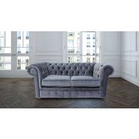 Bexley Chesterfield 2 Seater Settee Malta Grey Silver Blue Piping Velvet Fabric Sofa Offer