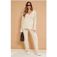 Maternity Oatmeal Cable Knit Wide Leg Flare