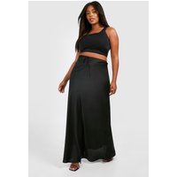 Falda Plus Maxi De Raso Con Cordón Elástico, Negro