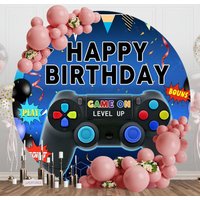 Round Gamepad Blue Happy Birthday Backdrop For Boy - Aperturee