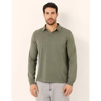 Maglia manica lunga taglio polo in cotone Washed Cotton / VERDE MILITARE / XL
