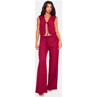 Cherry Red Woven Mid Rise Wide Leg Trousers
