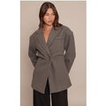 Charcoal Wool Look Cinched Blazer