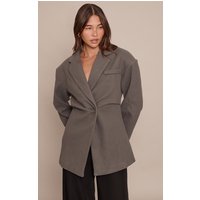Charcoal Wool Look Cinched Blazer