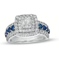14K White Gold 2 CT.T.W. Cushion Lab Created Diamond & Sapphire Custom Engagement Ring D VVS1-VS1 IGI Certified