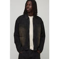 Oversized Boxy Brown Washed Denim Jacket, Brown