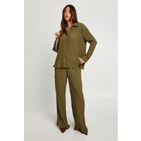 Plisse Wide Leg Trousers, Verde