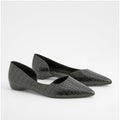 Zapatos Planos De Holgura Ancha Con Puntera De Pico Y Acabado De Cocodrilo, Negro